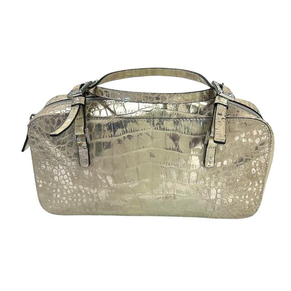 Adrienne Vittadini Metallic Gold Silver Rhinestone Buckle Double Handle Handbag - Picture 1 of 8